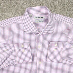 Twillory Dress Shirt Mens 16, 34/35 Pink/Purple/White Non-Iron Safe Cotton L/S